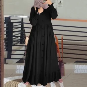 2024 New Islam Abaya Dress Cotton and Hemp Art Retro Casual Robe Femme Muselmane Loose Round Neck Ruffled Women's Dress