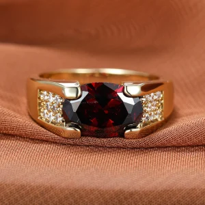 Unisex Female Male Oval Red Stone Rings For Women Men Gold Color Luxury Zircon Wedding Bands Engagement Ring Party Jewelry Gifts