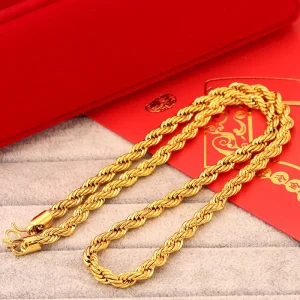 Gold 999 real gold necklace for men and women pure gold 24K necklace to attract wealth and treasure boss chain necklace 60cm