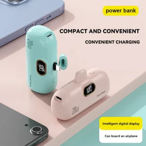 Mini 30000mAh Power Bank Built in Cable Portable Mobile Phone Charger External Battery Capsule Power Bank For Type-C iPhone